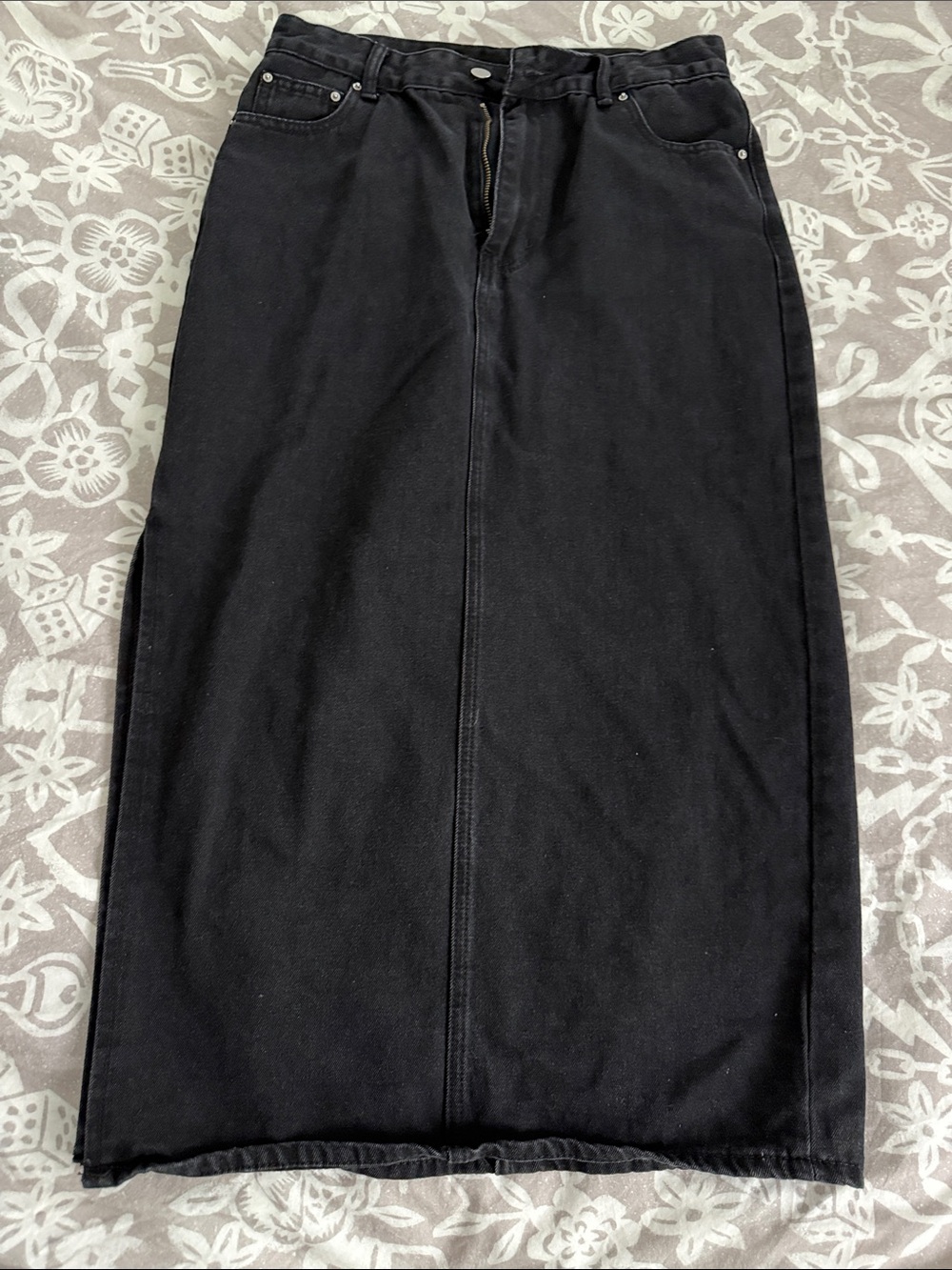 Classic Black Midi Denim Skirt - Women